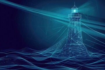 Poster - A serene image of a lighthouse standing in the middle of the ocean. Ideal for travel and nature concepts