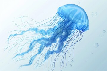 Poster - Blue jellyfish swimming in the water, suitable for aquatic themes
