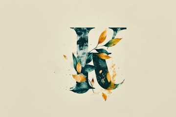 Poster - Watercolor painting of the letter J decorated with leaves, suitable for various design projects
