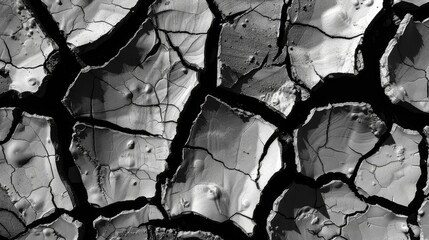 Poster - This image features an intricate pattern of dried mud cracks creating a natural abstract background with varying crack sizes