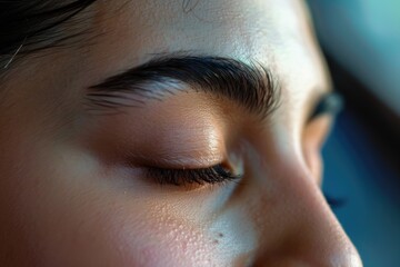 Poster - Close up of a person's eye holding a cell phone, suitable for technology concepts