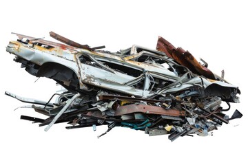 Poster - Messy pile of junk on a clean white background. Suitable for concepts of clutter, recycling, or hoarding