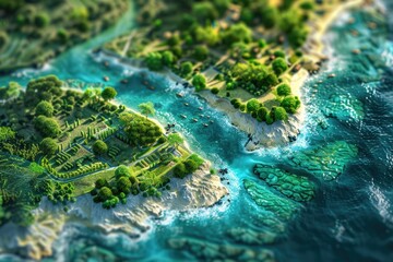 Poster - Aerial view of a small island in the middle of a body of water. Perfect for travel brochures or environmental presentations