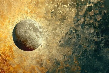 Aufkleber - Moon in the center of a mosaic pattern, suitable for backgrounds and decorations