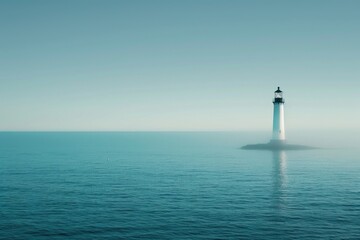 Poster - A picturesque lighthouse standing in the vast ocean. Suitable for travel brochures or maritime themes