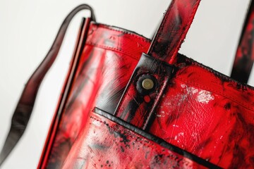 Poster - A detailed shot of a red purse with a pair of scissors, suitable for fashion or DIY concepts