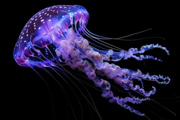 Poster - A glowing jellyfish in the dark, suitable for underwater themes