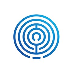 Canvas Print - minimal symbol of a labyrinth in blue shade and flat design in white background
