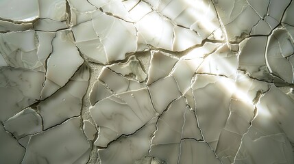 Poster - The close-up photo captures the intricate patterns of fractured ice bathed in sunlight, conveying themes of transformation