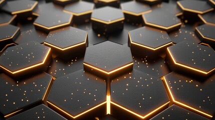 Wall Mural - abstract black and gold hexagonal pattern with glow