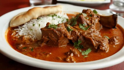 Wall Mural - A plate of food with rice and meat