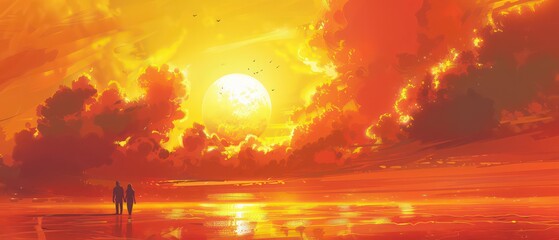 Sticker - couple in a realistic sun down on a ocean
