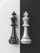 Two chess pieces on black and white background in indoor still life