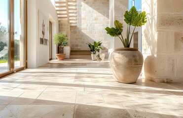 Wall Mural - earthy and warm travertine beige, sophisticated beige stone flooring, timeless beige natural stone palette