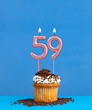 Candle number 59 - Birthday card with cupcake on blue background