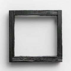 Wall Mural - wooden thin picture frame mockup in black on white background, empty space