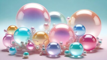 Aufkleber - Pastel colored 3d glassy transparent globe shapes background design.