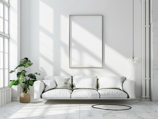 Canvas Print - design a living room, white walls and light wooden floors