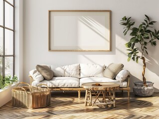 Canvas Print - design a living room, white walls and light wooden floors