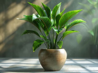 potted plant, lush green, godly aura, calm, soothing, beautiful