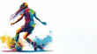 © Ema - Colorful watercolor painting of soccer woman player and ball view from back