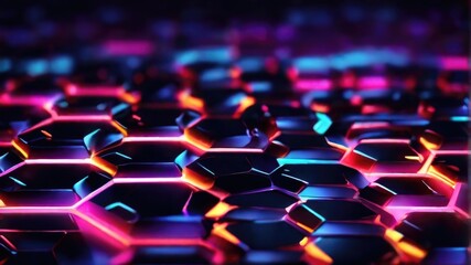 Poster - Futuristic neon hexagonal pattern technology background