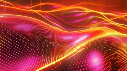 Poster - Orange-pink neon lines. Abstract background or screensaver. AI generative.