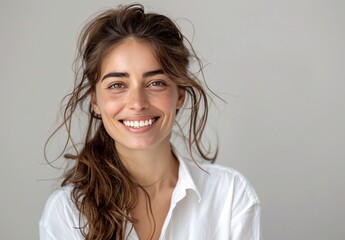 Wall Mural - portrait of the happy woman with the white shirt