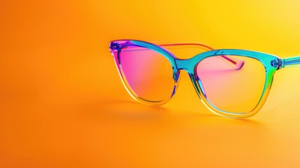 Wall Mural - Colorful eyeglasses on vibrant orange background