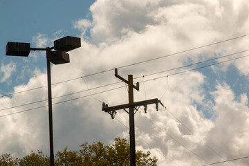 power lines and street light in the sky