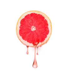 Wall Mural - Fresh grapefruit with dripping juice on white background