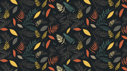 Wall Mural - A seamless pattern of colorful leaves on a dark background.