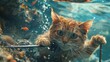 © Nazia - The cat diver with a speargun is under water in the sea.