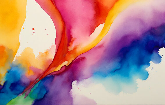 Experience the fluidity of colors in an abstract watercolor masterpiece, where vibrant hues dance and blend together in a mesmerizing display.