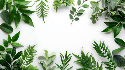 Wall Mural - top view of green foliage arrangement on blank isolated background