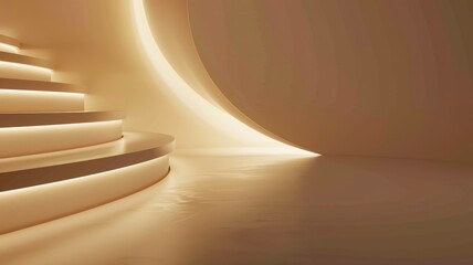Wall Mural - Abstract spiral staircase in minimalist cream-colored room with smooth curves and soft lighting