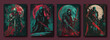 Set of fantasy Grim Reaper cards or posters, Halloween