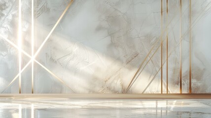 Wall Mural - Modern interior with marble walls and golden accents, sunlight casting reflections