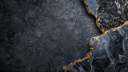 Wall Mural - Black textured surface with gold accents resembling marble