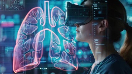 Aufkleber - Woman Wearing Virtual Glasses Examining Lungs