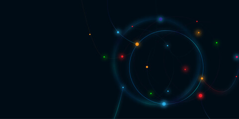 Poster - Vectors Abstract line circle with points background. Global network connection or communication and social network concept background.