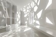 Minimalistic Geometric Office with White Space and Cubist Light Patterns