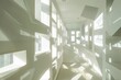 Minimalistic White Cubist Office: Geometric Light Patterns in Modern Indoor Space
