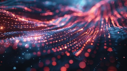 Luminous neon particle structure. Digital cyberspace futuristic science fiction background