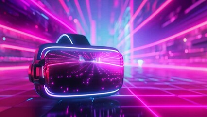 Poster - Futuristic Virtual Reality Headset in Neon-lit Cyber Environment