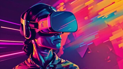 Poster - Vibrant Portrait of Person Using Virtual Reality Headset