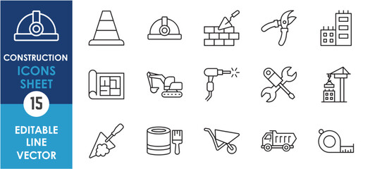 Wall Mural - Building and construction line icons set. Building related icons sheet.