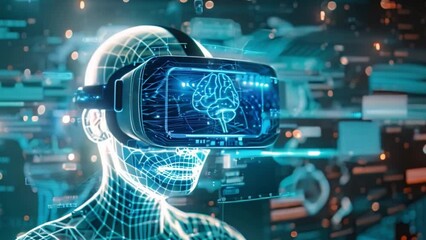Leinwandbilder - Person with VR goggles visualizing a brain scan