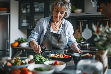 Elegant senior woman preparing healthy food