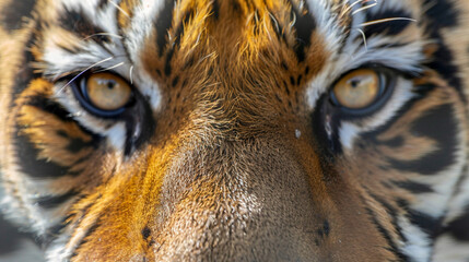 Wall Mural - Close up of the face of an Amur Tiger Panthera tigris altaica. Generative Ai